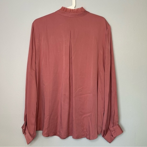 CHICO'S XL Ruffle Tie Neck Pullover Satin Blouse Burnished Rose Work Romantic - Picture 14 of 14